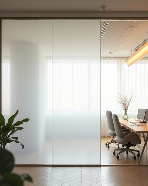 日本橋のオフィス空間を仕切る、光を通す軽い素材のテキスタイル。